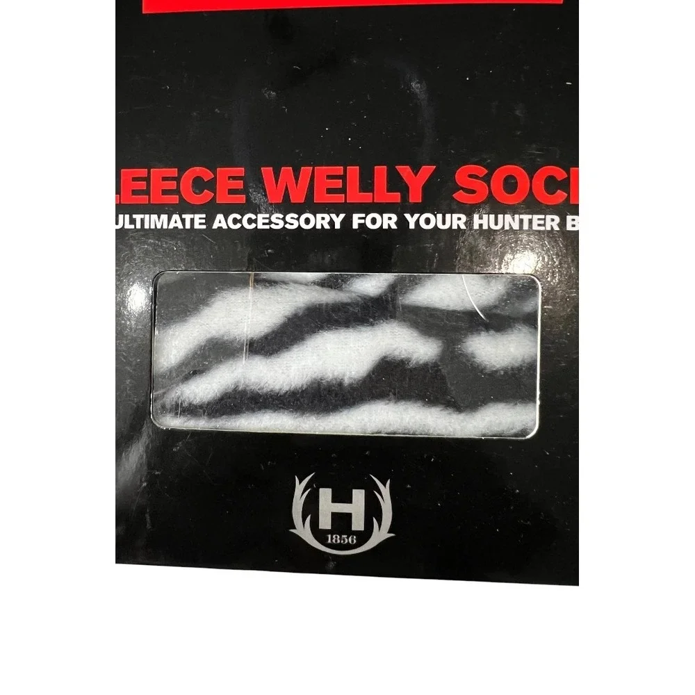 Hunter Zebra Patterned Fleece Welly Socks Tall Boot Liners Black White Size M